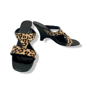Franco Sarto Cheetah Leopard Animal Print Fur Wedge‎ Sandals Heels Size 8 Jaya
